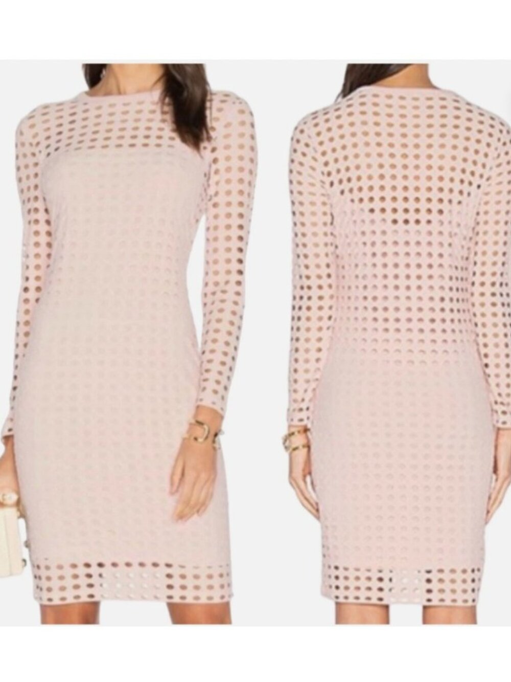 T by Alexander Wang Circular Hole Long Sleeve Dress Womens Large Beige Mini